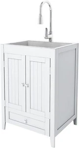 24-Inch Laundry Stainless Steel Sink with Cabinet and Pull-Out Sprayer Faucet - Picture 1 of 9