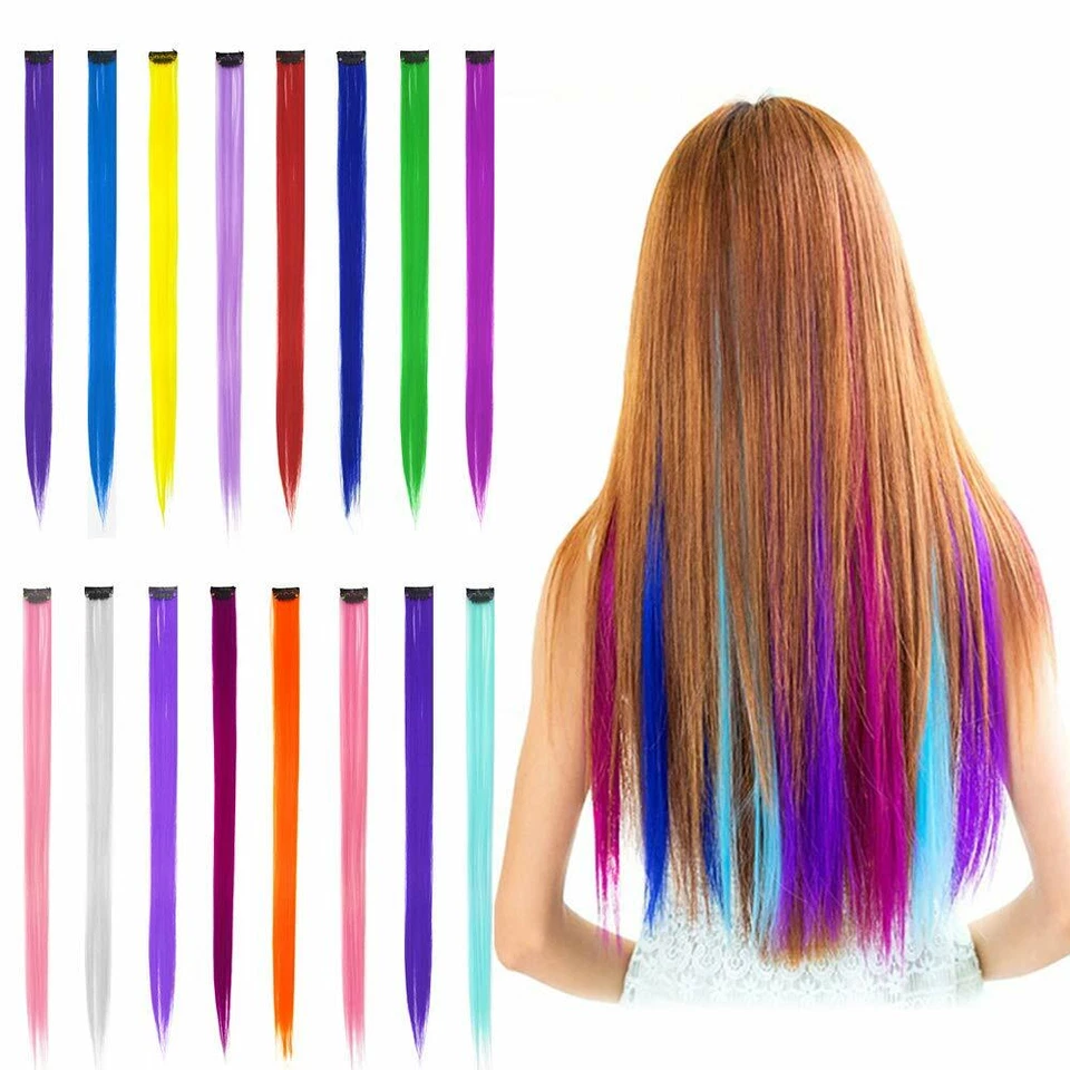 Clip On In Colorful Colored Hair Extensions Synthetic long Hair Party Highlights - image 1 of 1