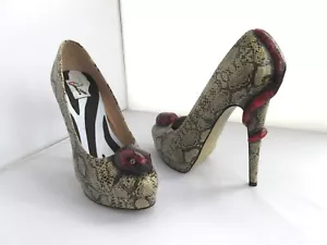 CHELISE UNIQUE PYTHON VIPER SNAKE SKIN PINK SNAKES PLATFORM STILETTO HEELS 5 38 - Picture 1 of 12