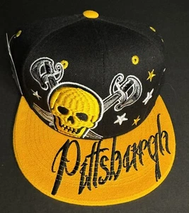 Pittsburgh New Leader Splash Baseball P Skull Gold Black Snapback Hat Cap - Picture 1 of 18
