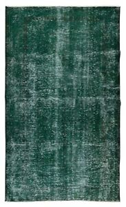 5.4x8.8 Ft Vintage Handmade Turkish Rug Over-Dyed in Green for Modern Interiors