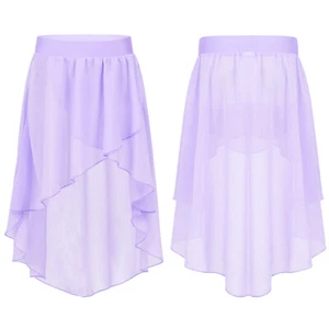 Kids Girls High-Low Hem Dancewear Elastic Waistband Dance Practice Costume - Picture 1 of 91