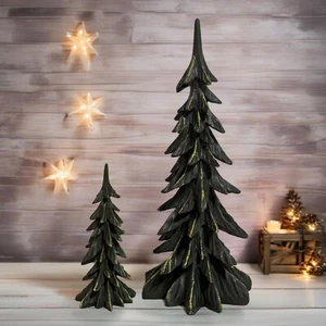 Set 2 Árboles de Navidad Verdes Hechos a Mano, Mesa de Invierno Decoración Vacacional, 9" y 17" - Imagen 1 de 3