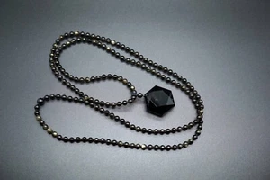 Natural Obsidian Hexagram Gold Obsidian Beaded Long Necklace Black Obsidian Gift - Picture 1 of 10