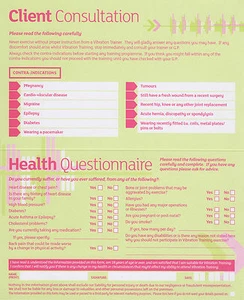 VIBRATION PLATE TRAINING CLIENT EXERCISE RECORD CONSULTATION CARDS  PACK OF 25 - Picture 1 of 2