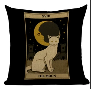 The Moon Cat Tarot Card Cushion Cover Cat & Moon Design Wiccan Cushion - Picture 1 of 1