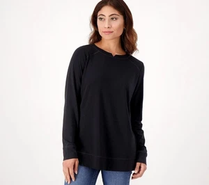 TOP NUOVO CON ETICHETTE BELLE BY KIM GRAVEL TRIPLELUXE MAGLIA MICRO SCOLLO A V, NERO, 2X - Foto 1 di 3