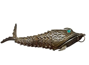Antique Sterling Silver Articulated fish Judaica Besamin Havdala spice holder - Picture 1 of 15