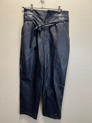 Calça Bailey/44 feminina de couro sintético cintura alta com cinto azul marinho média - Imagem 1 de 4