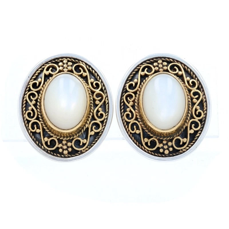 Konstantino Mother of Pearl Earrings Sterling Silver & 22k Yellow Gold Clip-Ons - Image 1 of 4