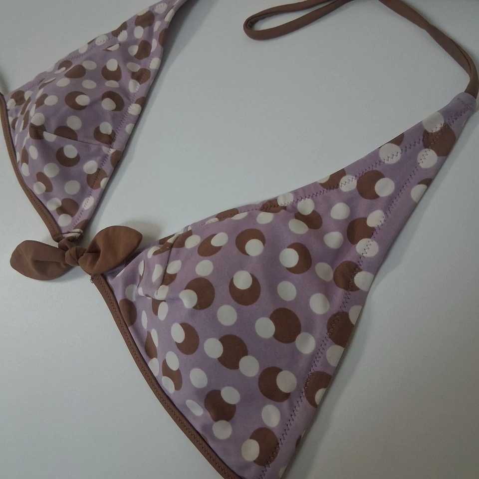Victoria’s Secret Y2K Lunares Triángulo Bikini Top Púrpura Marrón Retro Natación Foto 1 de 4