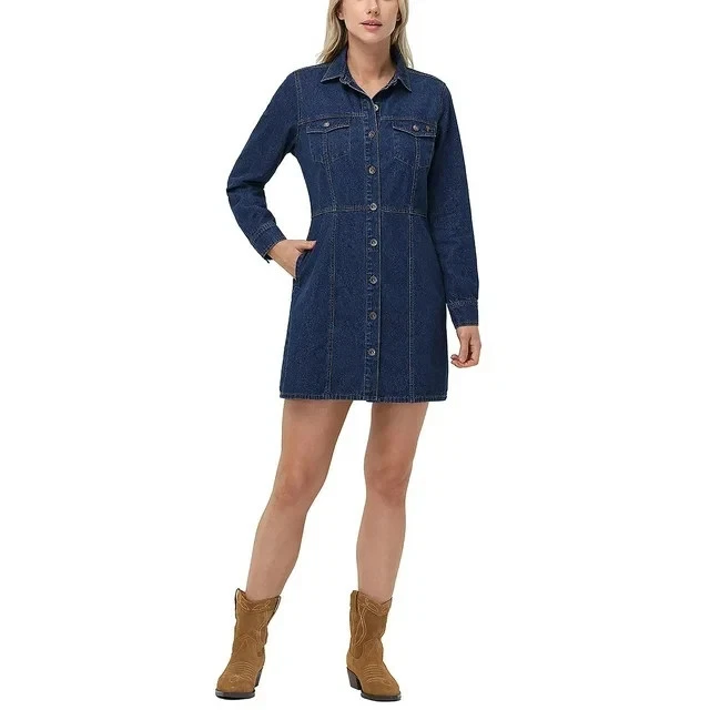 Frye Women's Denim Midi Button Front Dress - Size XL - Dark Wash