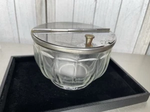 Vintage Runde Klarglas Zuckerdose Edelstahl Silber Deckel Flip Top Restaurant - Bild 1 von 6