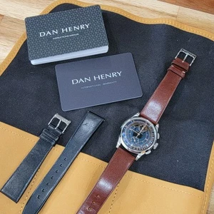 Orologio Uomo Dan Henry 1937 Abito Cronografo Data 38mm + 2 Cinturini - Foto 1 di 5