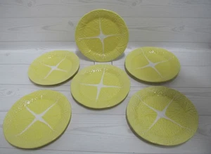 SECLA Portugal Yellow MCM Majolica CABBAGE LEAF 11" Dinner Plate Set of 6 - Picture 1 of 2