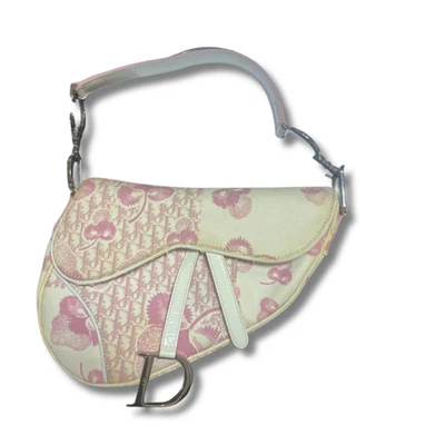 Bolso de Mano Dior Saddle Tela Rosa Trotter Floral Rosa Crema Galliano NNAz46 Foto 1 de 4