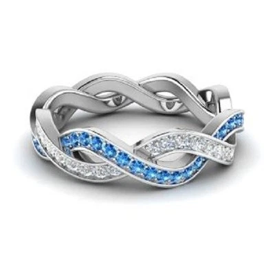 Banda de eternidad de diamantes y topacio natural de corte redondo de 1,08 quilates de oro blanco de 14 quilates talla 8 Foto 1 de 4