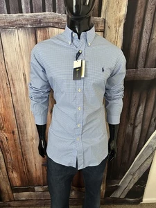 Ralph Lauren LS Blue & White Gingham Check Stretch Dress Shirt Medium NWT $98 - Picture 1 of 7