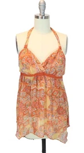 Vintage Y2K Halter Babydoll Top Size L 11/13 Fairy Boho Festival Floral Jordache - Picture 1 of 8