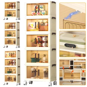 Large Folding Storage Box Stackable Case Cabinet Closet Home Organizer on Wheels - Picture 1 of 20