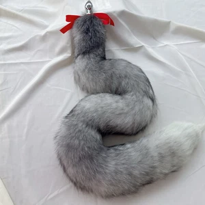 47" Real Silver Blue Fox Fur Tail Plug Anal-Butt Plug Adult Games Cosplay Toys - Picture 1 of 5