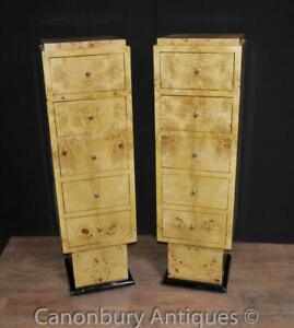Pair Art Deco Tall Boy Chests of Drawers Cabinets