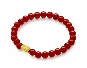 beautiful 6" 6mm Pure Gold Pixiu Jade Bracelet - Picture 1 of 8