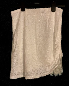 I Saw It First Skirt Women Small Short Sequin Pencil White Lined Lace Ruched - Picture 1 of 6