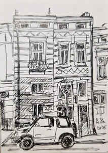 ACEO Original ink drawing architecture houses cityscape mini art OOAK - Picture 1 of 2