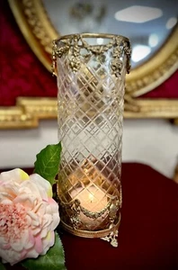 Edles Baroque Glas mit Messing Windlicht Vase Antik Look Dutch Style 27cm NEU - Bild 1 von 6