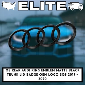 Q8 Rear Audi Ring Emblem Matte Black Trunk Lid Badge OEM Logo SQ8 2019 - 2020 - Foto 1 di 1