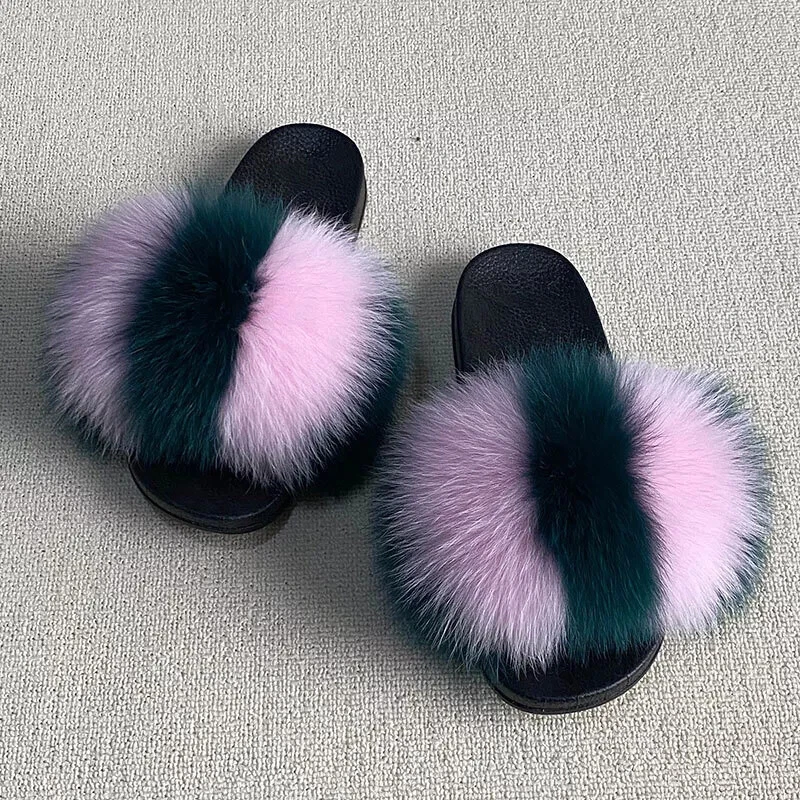 Womens Real Fox Fur Slippers Slides Summer Beach Sandals Party Holiday Shoes - Image 1 of 1