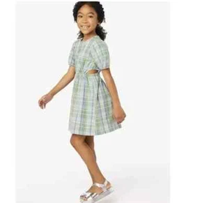 Free Assembly Girls Cut Out Madras Green Dress Size S (6/6x) 0128 - Picture 1 of 4