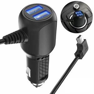 Universal Mini-USB GPS Car Charger Power Cable Cord 2 USB Phone Charging Adapter - Picture 1 of 11