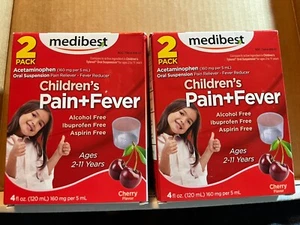 MEDIBEST - Children's Pain+Fever Ages 2-11 Years - 4 fl oz - 4 pack - EXP 04/25 - Picture 1 of 3