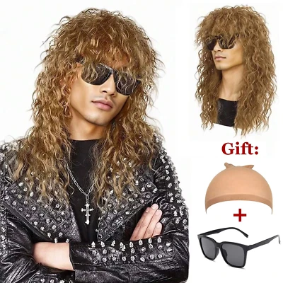 80s Mullet Wig with Sunglasses Rocker Disco Costume Party Wig for Men & Women - Image 1 of 4