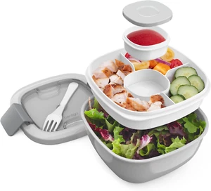 All-in-One Salad Container - Large Salad Bowl, Bento Box Tray, Leak-Proof Sauce - Picture 1 of 12