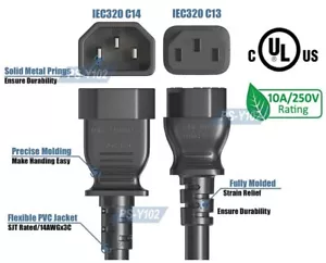 Premium IEC320 C14 To C13 Power Supply Extension Cable For PSU PDU UPS 6FT Long - Picture 1 of 3