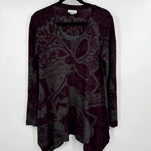 Soft Surroundings Tunic Top Women's S Gray Purple Floral Long Sleeve Round Neck - Picture 1 of 11
