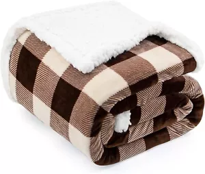 Soft Fleece Blanket Twin Size Super Soft Reversible Sofa Bed Throw 60x80 Brown - Picture 1 of 6