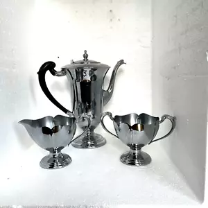 Vintage 3-teiliges Art Deco Farber Bros Krome Kraft Kaffeeservice 40er Jahre - Bild 1 von 8