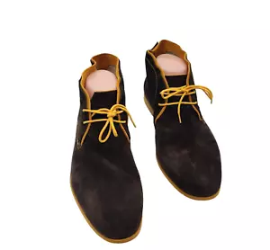 Stivali Chukka Boss Made in Italy Espresso Scamosciato Bordo Oro Scarpe Uomo 6 - Foto 1 di 9