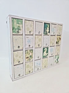 Christmas Advent Box Calendar Wood Vintage Scenes Snowflakes Shabby Chic - Picture 1 of 5