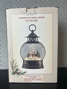 Cracker Barrel Christmas Cottage Lantern Glitter Globe Illuminated Snowman Box - Picture 1 of 8