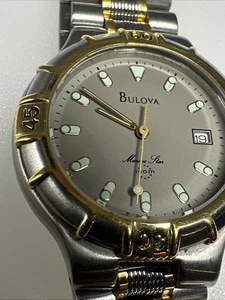 BULOVA Marine Star 100m Two-Tone Gray Dial 36mm Unisex 8.5” Bracelet Runs Fine - Picture 1 of 9