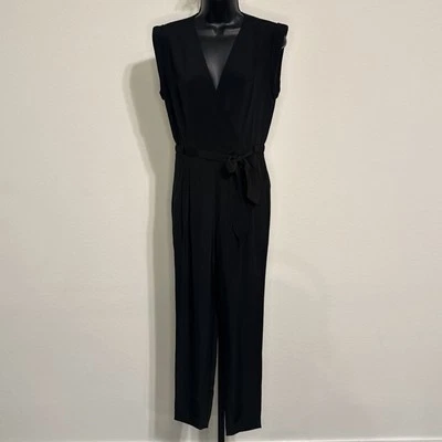 THEORY 100% Silk Tapered Leg Jumpsuit With Belt & Cap Sleeves - Size 0 - Image 1 of 4