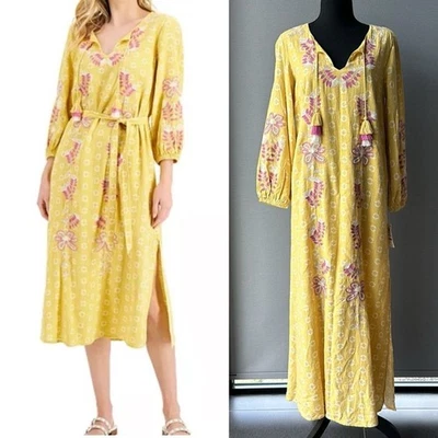Nuevo con etiquetas Vestido Charter Club 100% Algodón Maxi Kaftan Natación Encubrimiento Amarillo Rosa Blanco XS Foto 1 de 4