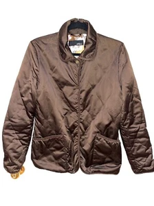 les copains women Satin Quilted Barn Jacket Small Chocolate Brown - Picture 1 of 8