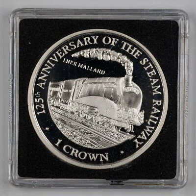 1998 Isle of Man Anniv. of Steam Railway Mallard crown silver proof - Image 1 of 4