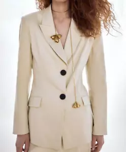 NWT Zara Women's LINEN BLEND FITTED BLAZER Blogger Favorite Sand Size M 2634/505 - Picture 1 of 13